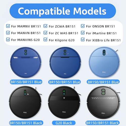 Replacement Parts for MAMNV BR151, for ZCWA BR151, for MANVINS G20, for Kilgone G20, for ONSON BR151, for MANVN BR151, for ZC WAS BR151, for iMartine BR151 Robot Vacuum,6 Side Brush,4 Mop Pad,4 Filter - color: Set A