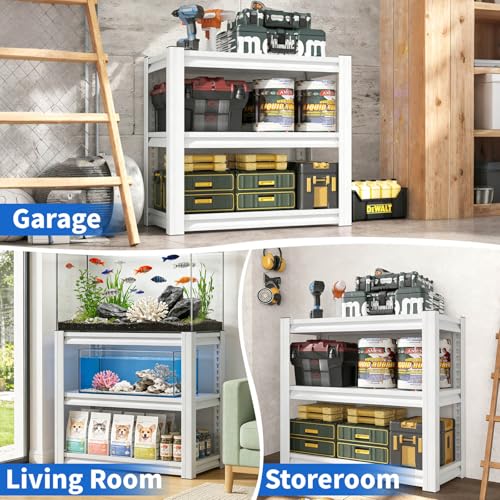 3 Tier Fish Tank Stand 20-30 Gallon, Heavy Duty Metal Storage Shelving, Shelf Adjustable, 34 "W x 18 "D x 31"H, Aquarium Stand for Reptile Terrarium Stand & Garage Home Office Storage Rack (White) - color: White