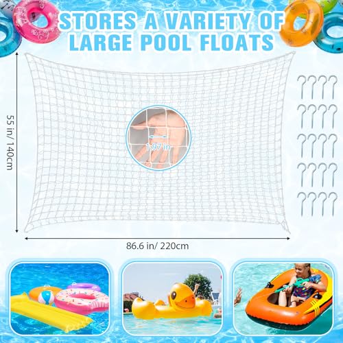 Aliceset 1/2/4 Pcs Pool Float Storage Net Bag Various Sizes Adjustable Swimming Pool Inflatable Toy Hanging Organizer Mesh Net Pouch Holder Reinforced Attaches to Poolside Fence - color: White, size: 87 x 55"