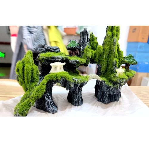 Fish Tank Decorations, Aquarium Decor Aquarium Rocks Mountain View, Landscape Aquarium Ornament Rock Resin Decoration Stone with Moss Fish Tank Rocks (L)