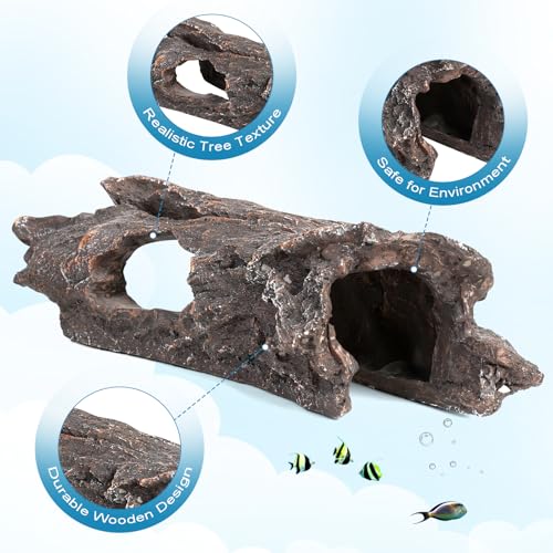 TRUVIC Fish Tank Decorations - Aquarium Cave Decor, Resin Hollow Tree Trunk Reptile Hide & Betta Log Hideout for 20 Gallon Tank, Fish Accessories Shelter Cave - color: Wood M