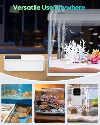 Pawfly Aquarium Air Pump, 64 GPH Rechargeable Fish Tank Air Pump for Tank Up to 65 Gallons, Ultra Quiet Adjustable Oxygen Pump with Airline Tubing, Air Stone & Check Valve, Aerator for Fish