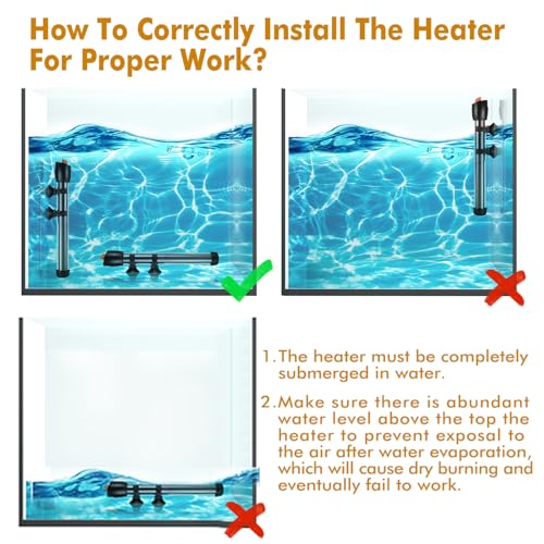 Submersible Aquarium Heater,500W Fish Tahk Heater with Adjust Knob Thermostat 2 Suction Cups and Free Thermometer Suitable for Marine Saltwater and Freshwater (500W) - size: 500W
