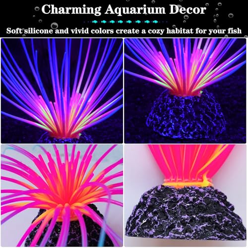 Silicone Glowing Effect Fish Tank Decorations for Aquarium, Artificial Soft Anemone Coral Plants Ornaments for Aquarium Decor Landscape, Glow in Dark Fish Tank Accessories Decorations(Rainbow) - color: Rainbow