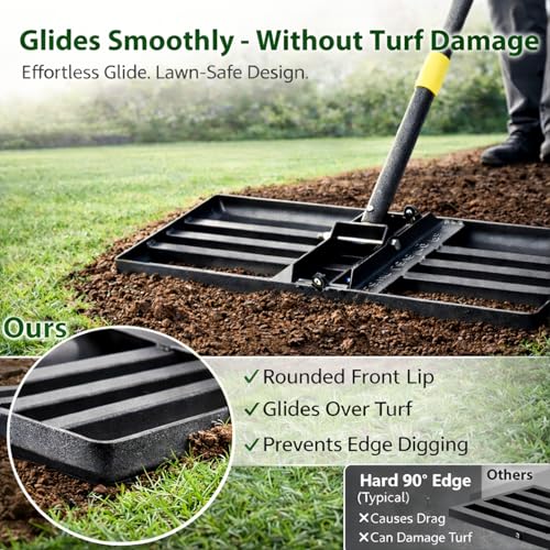 Lawn Leveling Rake - Heavy Duty 30" x 10" Lawn Leveler,Anti-Flip Edge, Adjustable 5FT Handle, Folding Plate for Yard, Soil, Sand, Topsoil Spreader - Garden Ground Top Dressing,Landscaping Tool - style: 5FT