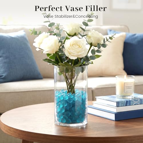 FUTUREPLUSX 1LB Frosted Flat Marbles, Blue Glass Pebbles Beads Vase Fillers Decorative Fish Tank Aquarium Rocks for Centerpieces Table Decor - color: Frosted Blue