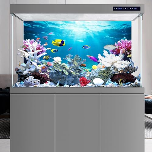 AWERT 60x24 inches Underwater World Fish Tank Background Undersea Theme Aquarium Background Polyester Colorful Coral Tropical Fish Tank Background - size: 60x24in/150x60cm