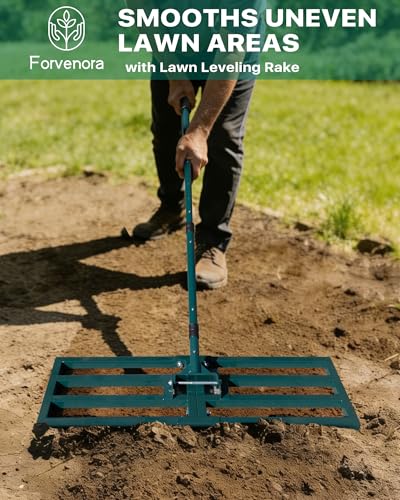 Lawn Leveling Rake 30"x10", Yard Leveling Rake with Wall-Mount Hook, Heavy-Duty Ground Leveler for Soil, Sand, Topsoil, Compost & Fertilizer - style: 30"x10"