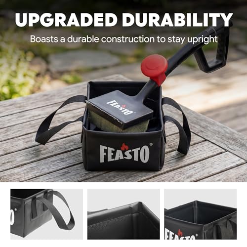 Feasto Collapsible Water Bucket for Grill Brush Cleaning & Soaking, Foldable Square Dunk Tank for Steam Grills, Multi-Use Indoor & Outdoor (Bucket Only, No Brush Included), Black