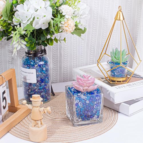 Keedolla 15 Oz Blue Mix Aquarium Glass Pebbles Stones Fish Tank Rocks Gravel, Aquarium Rocks Glass Gems Stones for Crafts, Vase Fillers, Garden, Succulent Plants Decor - color: Clear & Blue Mix, size: 0.93 Pound