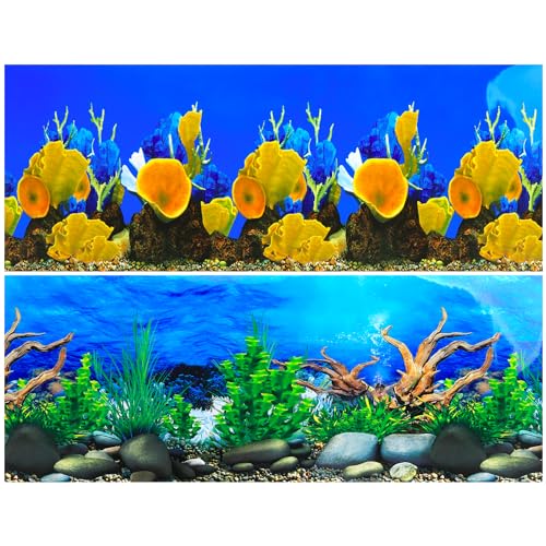 Lainrrew Aquarium Background Poster HD, Dual-Sided Water Plants & Fish Tank Landscape, 16"x40", Vivid Marine Life, Waterproof Scenery, Easy to Install, Durable Tank Decor (Type 3) - color: Type 3