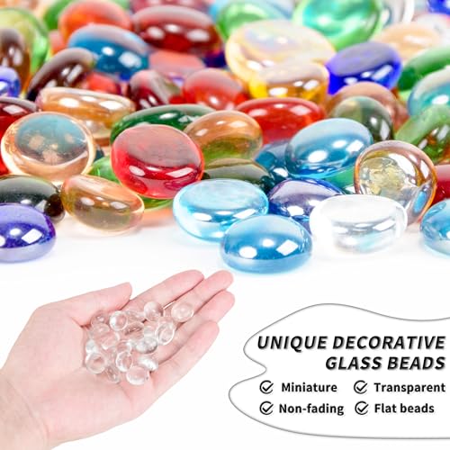 1 LB Clear Flat Glass Beads, 160-180PCS Small Glass Marbles, Mini Flat Round Pebbles for Vase Filler and Floral, Fish Tank Rocks Decorative Gemstones for Home and Aquarium Décor - color: Clear