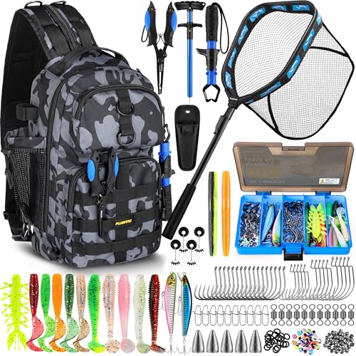 PLUSINNO Fishing Gear,Fishing Backpack with Floating Fishing Net,Tackle Boxes,Waterproof Fishing Tackle Bag,Fishing Gifts for Men