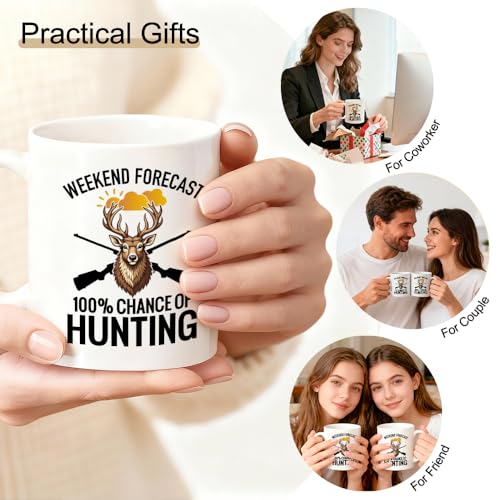 Chance Of Hunting Double-Sided Ceramic Mug, Funny Moose Mug for Hunter, Coffee Cup for Hunt Lover, Birthday Retirement Gifts for Family Friend Dad Grandpa Uncle, Hunting Gifts for Adventurer - color: White31