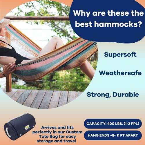 Handwoven Hammock by Yellow Leaf Hammocks - Double Size, Fits 1-2 PPL, 400lb max - Weathersafe, Super Strong, Easy to Hang, Ultra Soft, Artisan Made - Color: Desert Multicolor - color: Mojave- Desert Multicolor, size: Fits 1-2 People (400 lb. Capacity)