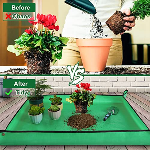 39.5" x 31.5" Large Repotting Mat for Indoor Plants Transplanting Control Mess Table Top Gardener Portable Potting Tray Succulent Potting Garden Mat Gardening Gifts for Women Plant Lady Gifts - color: Pale Green, size: Large 39.5" x 31.5"
