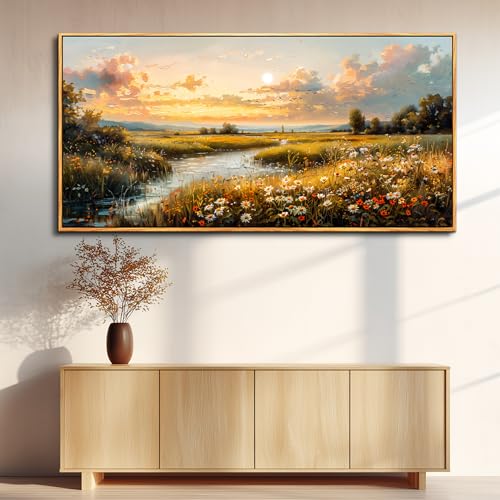 FUHAIHUA Large Wood Framed Wall Decor For Living Room Canvas Wall Art For Office Modern Wall Decorations For Bedroom Sunset Landscape Painting Farmhouse Pictures Artwork Room Home Decor 24x48 In - color: Sunset Landscape Wood Framed, size: 48"L x 24"W