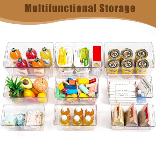 Freebat 12 Pack Organizers and Storage, Pantry Organization and Storage Bins, Cabinet Organizer, Clear Plastic Storage Containers with Handle，Acrylic Storage Bins (4 Small&4 Middle&4 Large - color: 4 Large&4 Middle&4 Small