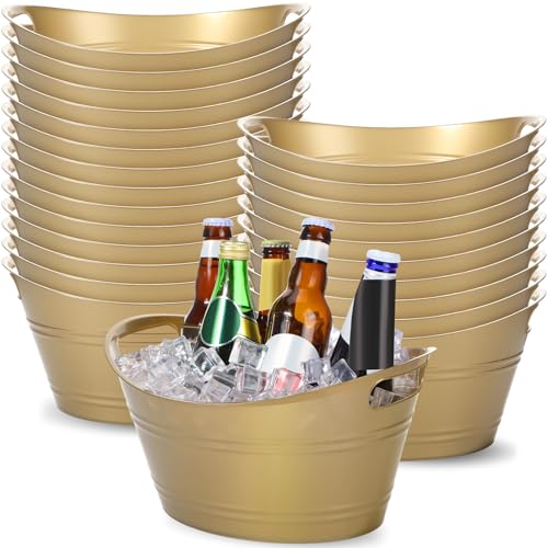 Norme 24 Pcs Oval Storage Tub with Handles, 4.5l Plastic Ice Buckets Bulk for Wine Beer Champagne Drink Cooler Beverage Storage Tub for Parties BBQ Weddings Party Outdoor Celebration(Gold) - color: Gold