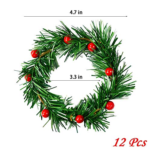 YBB 12Pcs Christmas Candle Rings, Small Artificial Red Berry Wreath Candle Holder Rings, Fits 3 Inch Pillars Candle Tapers for Rustic Wedding Centerpiece Christmas Table Decoration - color: 12pcs