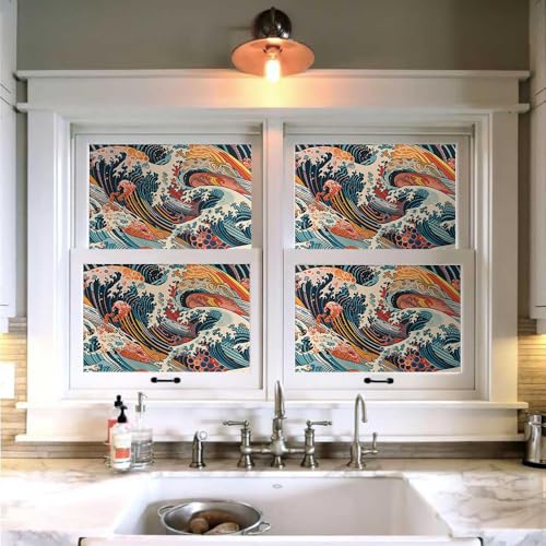 Watercolor Red/Yellow/Blue Japanese Sea Wave Peel and Stick Wallpaper Wall Decor Self Adhesive Wall Paper Stick on Easy Peel Off Contact for Renter Apartment - color: Red/Yellow/Blue, size: 17.7" x 118"