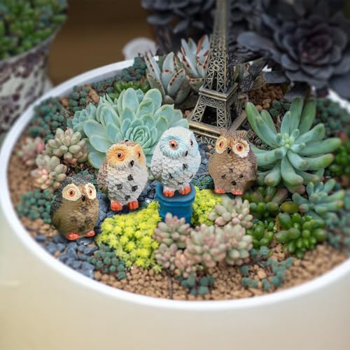 4pcs Mini Resin Owls and 1pcs Branch, Miniature Owl Figurines for Fairy Garden Accessories, Plant Pot, Bonsai Craft Decor, Cake Topper, DIY Home Micro Landscape Ornaments - style: Owl and Branch