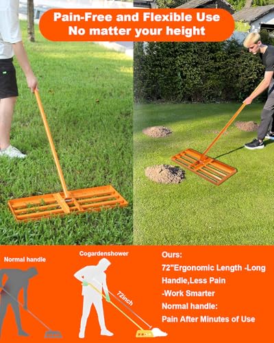 Lawn Leveling Rake 17x10 inch, Yard Leveling Rake with 72" Adjustable Handle for Soil Sand Grass, Heavy-Duty Lawn Leveler for Lawn Yard Garden Farm - style: 16x10 Inch-6 FT