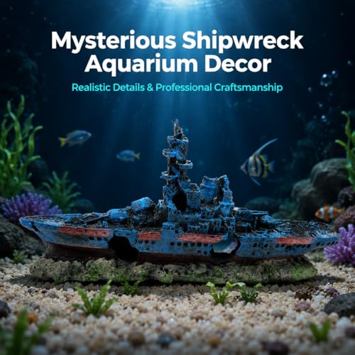 Mipukbay Shipwreck Aquarium Decorations, Resin Fish Tank Artificial Rock Ornament for Freshwater/Saltwater, Safe Landscape Hideout for Betta Fish, Goldfish and Aquatic Pets - size: Shipwreck