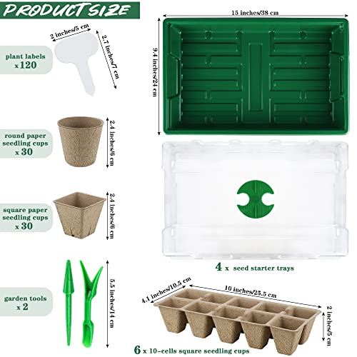 Hahood 4 Pack Seed Starter Tray Set Plants Growing Trays Peat Pots for Seedlings with Seed Starter Pots, Plastic Germination Tray, Plant Labels, Tool for Flower Vegetable Planting, Green - color: Green