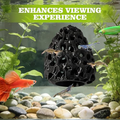 Shrimp Dome Hide, Shrimp Hides for Aquarium, Betta Fish Hideout with Suction Cup, Betta Habitat Tank Ornament Accessories, Aquarium Decor for Small Fish Guppy Hiding Resting (Black) - color: Black