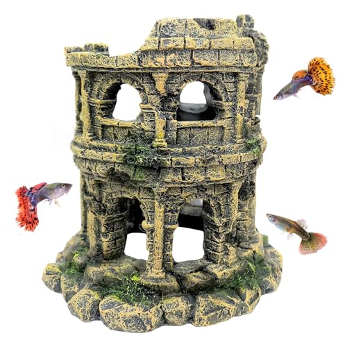 Hamiledyi Aquarium Antique Roman Column Ruins European Castle Stone Cave Decorations Fish Tank Artificial Resin Ornaments Large Landscaping for Betta Hide Play - style: Antique Roman Column Ruins