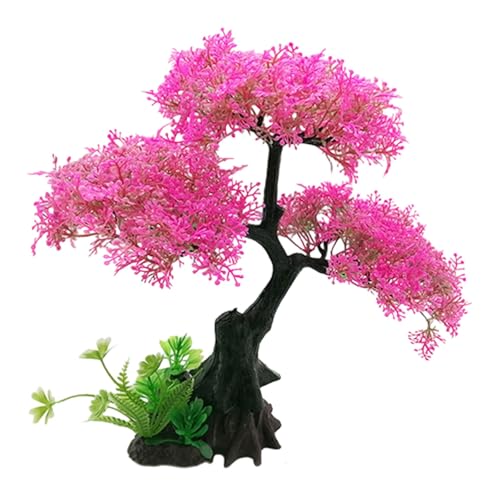Aquarium Artificial Plants Decor, Cherry Blossom Tree with Grass Set, Pink Plastic, 9.44x3.54x2.75 Inches, for Nature Underwater Landscape (Pink-B) - color: Pink-b