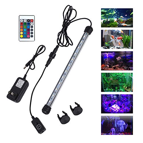 MQ 8 in Submersible LED Aquarium Light, 1.2W Color Changing Fish Tank Light with Remote Control, IP68 Crystal Glass 9 LEDs Lights Bar, for Fish Tank 10-15 inch - size: 9LED-Length 8"