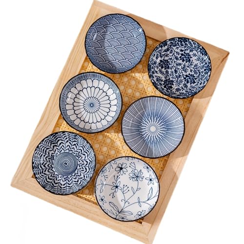 6 Pack 3 oz Cute Japanese Soy Sauce Dish Small Dipping Sauce Bowls Ceramic Sushi Dipping Bowls for Sushi,Side Dish,Ketchup,Dips,Condiment,Snack,BBQ Party - color: cyan blue