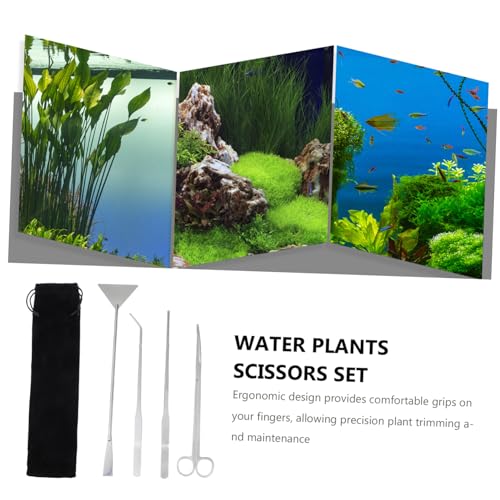Abaodam 1Set Aquarium Aquascaping Tool Set Kit with Scissors Tweezers and Spatula for Precision Plant Care Fish Tanks