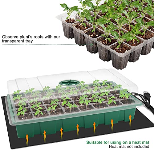 MIXC Seedling Trays Seed Starter Tray, 5-Pack Mini Propagator Plant Greenhouse Grow Kit with Humidity Vented Domes and Base for Seeds' Starting (40 Cells Per Tray, Total 200 Cells), Green - color: Green, size: 40-Cell 5-Pack