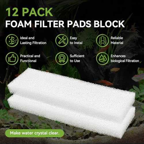 12-Pack A-222 Foam Filter Pads Inserts Compatible With Hagen Fluval 204, 205, 206, 207, 304, 305, 306, 307 Filtration Systems Sponge, Aquarium Bio Sponge Replacement for Fluval Foam Filter, White