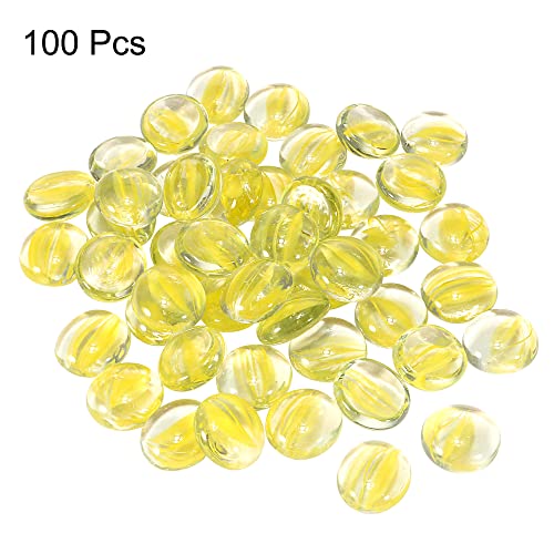 MECCANIXITY Decorative Flat Glass Marbles 17-19mm Rock Vase Filler Beads Pebbles Petal Yellow for Fish Tank Table Scatter Decor, 100 Pcs - color: Yellow