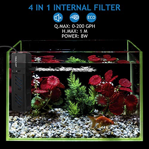 Submersible Aquarium Internal Filter 8W, Adjustable Fish Tank Filter with 200 GPH Water Pump for 10-50 Gallon Fish Tank Black - size: 200GPH, 8W