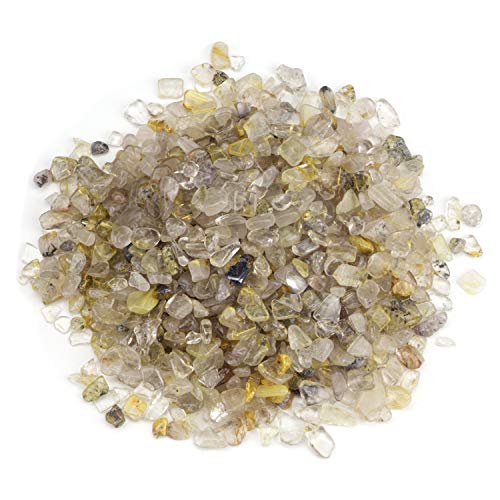 Cherry Tree Collection 1/2 Pound Polished Tumbled Gemstone Chips, Pebbles, Crystal Chips Bulk for Jewelry Making, Healing, Plants, Succulents, Aquariums, Decoration, Chakra (Gold Rutilated Quartz) - color: Gold Rutilated Quartz