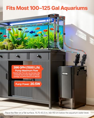 VEVOR 396GPH Canister Filter, 4-Stage External Aquarium Filter with Powerful Pump, Water Circulation Cleaning Machine with Media for Large Fish Tanks and Aquariums Up to 125 Gallons, for Freshwater - size: 396GPH