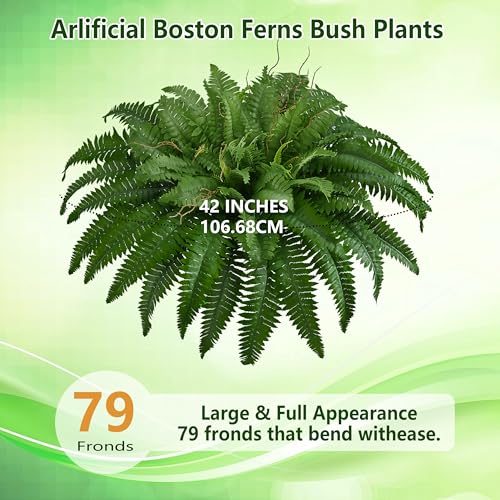 42In Artificial Boston Ferns Bush, Set of 2 Large Faux Ferns Plants, 79 Branches Fake Ferns for Home Living Room Decor, Indoor and Outdoor. - size: 2 PCS-42"