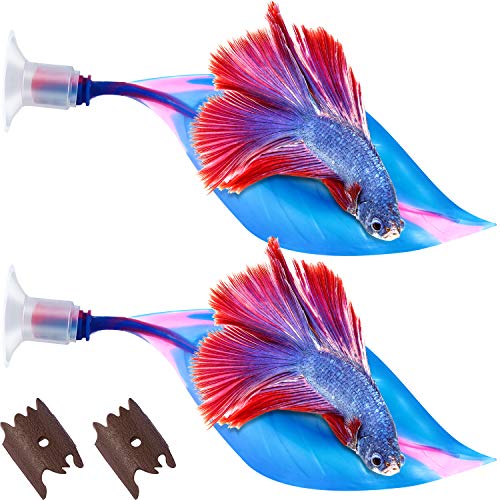 WILLBOND 2 Pcs Blue Silicone Betta Fish Bed Leaf Hammock Betta Fish Tank Accessories Decorations for Aquarium Ornaments, Practical Resting Spot, Comfortable and Safe - color: Blue