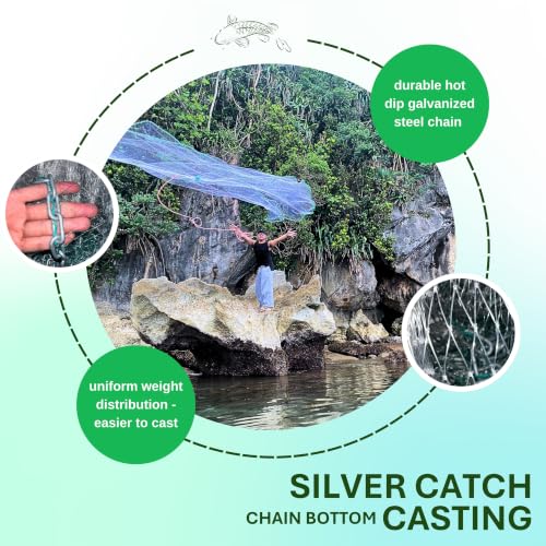 Cast Nets 4.5ft-10ft Radius|3/8",1/2",1" Mesh for Fishing with Chain Bottom, Salt Water Casting Fishing Net Gear, Easy Throw Nets Fishing Bait - Elite Series - size: 7' Radius | 3/8" Mesh