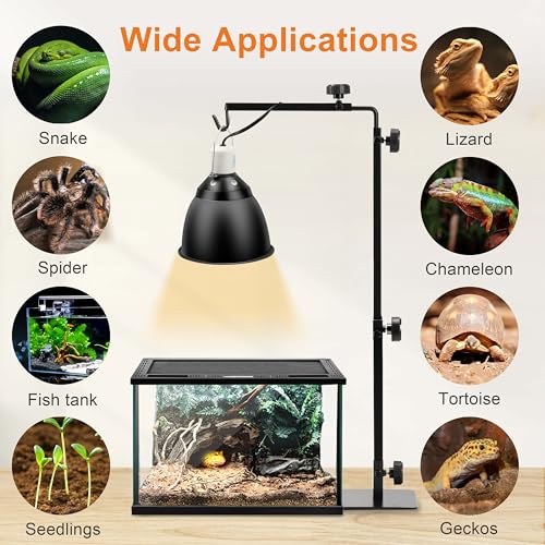 Simple Deluxe Height Adjustable Reptile Lamp Stand Metal Floor Light Holder Basking Lamp Support Bracket, for Terrarium Heating Light and Dome lampshade, Large,Black - size: Lamp Stand L