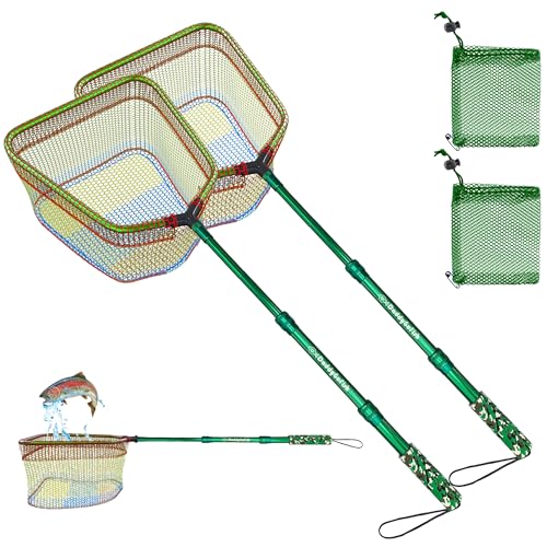 DaddyGoFish Kids Fishing Net - Extendable Telescopic Landing Net for Boy Girl Children Catching Small Fish Crab Shrimp Minnow Dragonfly Beach Pier Lake River Ocean - color: Style2 2 Pack (Green + Green)
