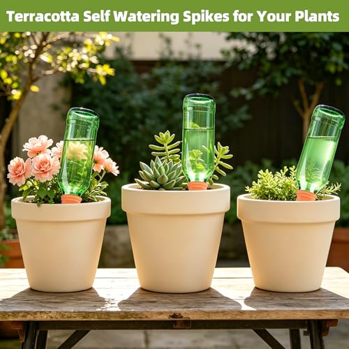 Tcamp 10 Pack Terracotta Watering Spikes, Plant Watering Devices Wine Bottle Automatic Plant Self Watering Spikes for Vacations, Self-Watering Stakes for Indoor Outdoor Plants - size: 10 Pack