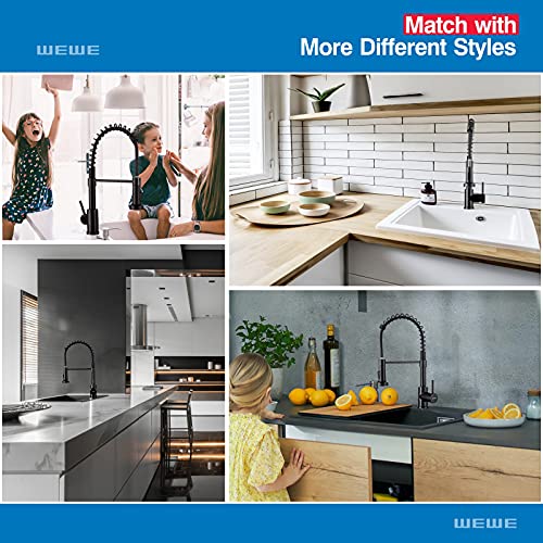 WEWE Faucet for Kitchen Sink, Kitchen Faucets Black Stainless Steel Commercial Spring Kitchen Faucet with Pull Down Sprayer, One Hole or 3 Hole Kitchen Faucet for RV Outdoor Farmhouse Camper Bar Sinks - color: Matte Black, style: Antique