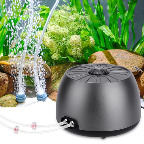 hygger Quiet Adjustable Aquarium Air Pump, 5W/8W Dual Output Fish Tank Air Pump, Energy-Saving Oxygen Aerator with Air Stone Bubbler for Fish Tank, Hydroponic - size: 8W (Tank Up To 200 Gal)