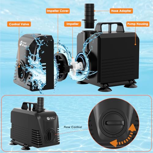 AquaMiracle Submersible Water Pump Aquarium Water Pump with Flow Control, Pond Pump Fountain Pump for Pond, Fountain, Waterfall, Statuary, Water feature, Hydroponics (800GPH, 55W) - size: 800GPH, 55W